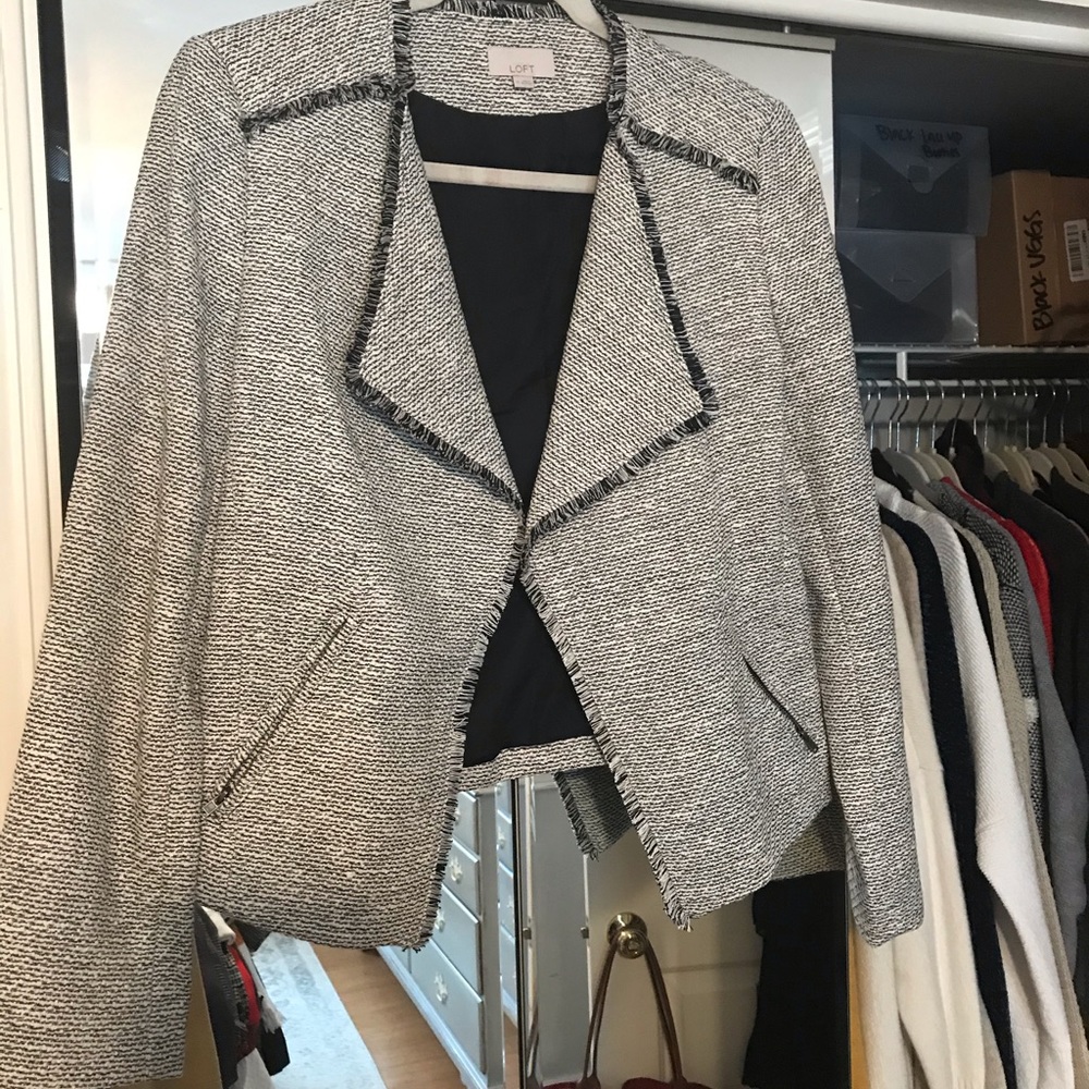 Loft Blazer - Black/White Fringe Detail